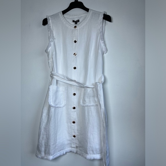 NW T J.Crew Size XL 100% Linen Raw-hem mini shirtdress In white - Picture 5 of 15